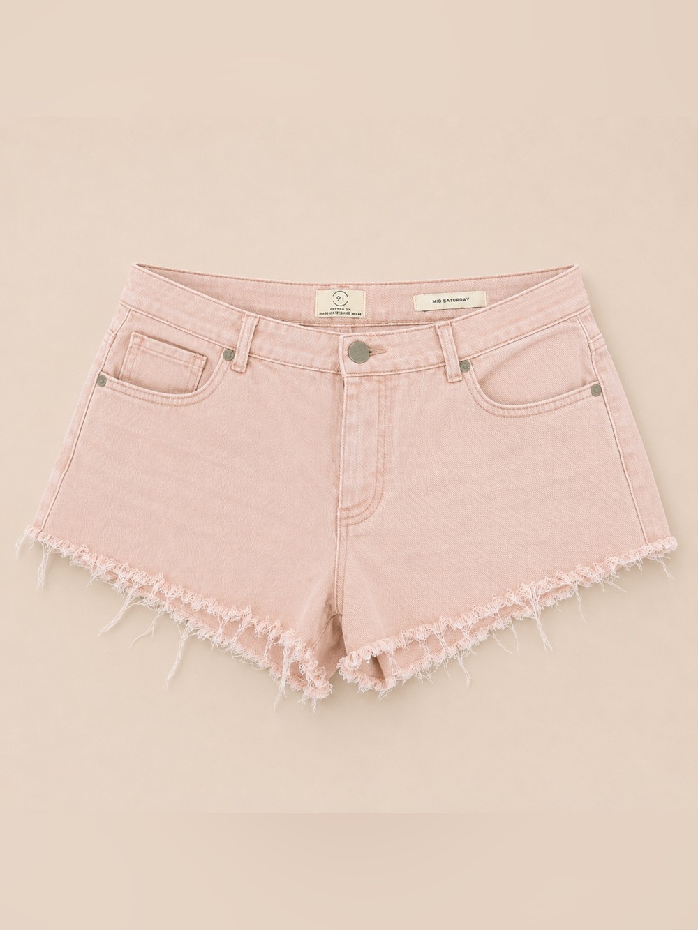 Cotton On Mid Saturday Blush Pink Frayed Denim Shorts Size 10